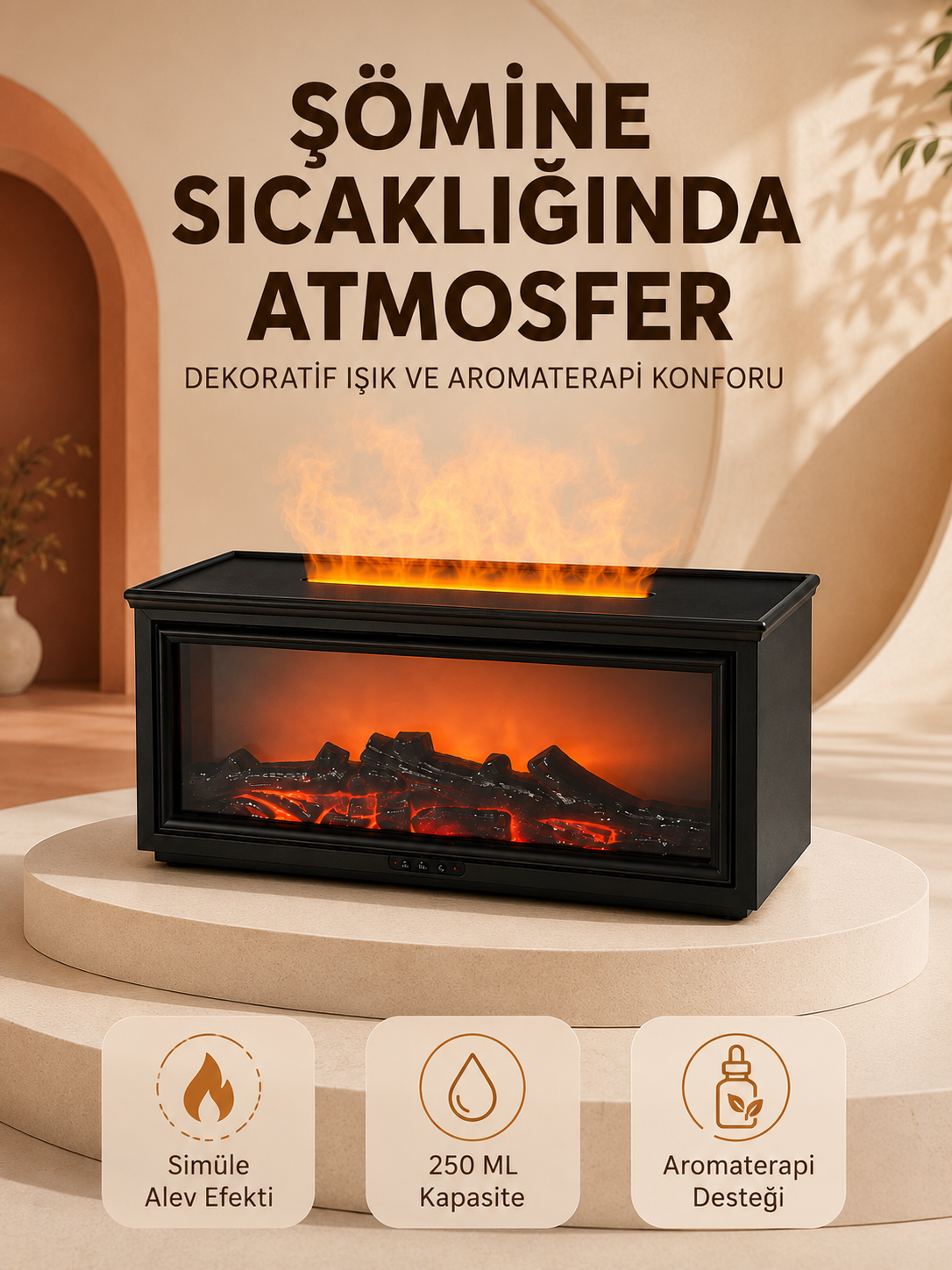 Alev Efektli Aroma Yayıcı Hava Nemlendirici Uzaktan Kumandalı Gece Lambası - Lisinya