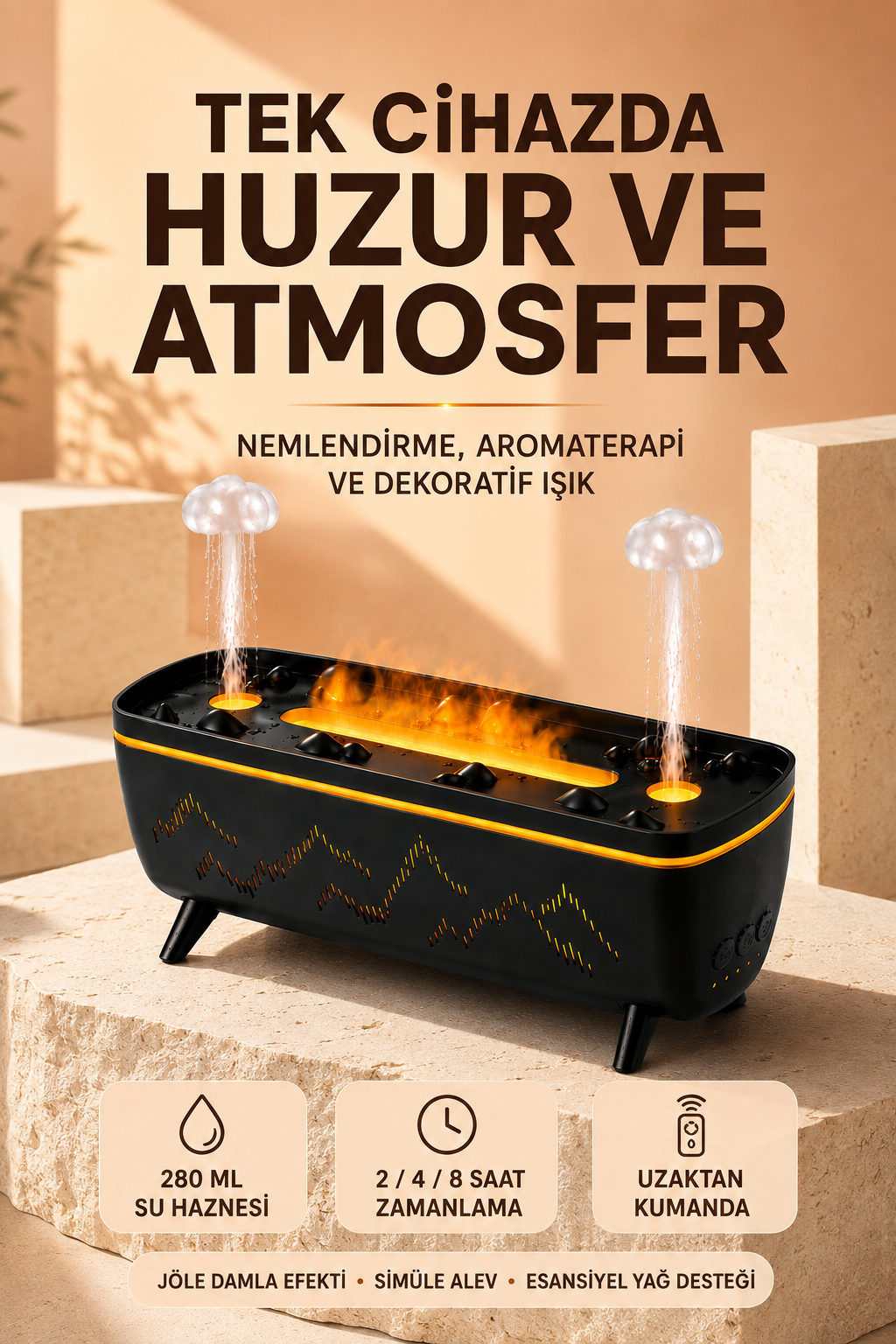 Jöle Yağmur Efektli Hava Nemlendirici 280 ML Aromaterapi Difüzörü Alev Efektli - Lisinya Jöle Yağmur Efektli Hava Nemlendirici 280 ML Aromaterapi Difüzörü Alev Efektli - Lisinya