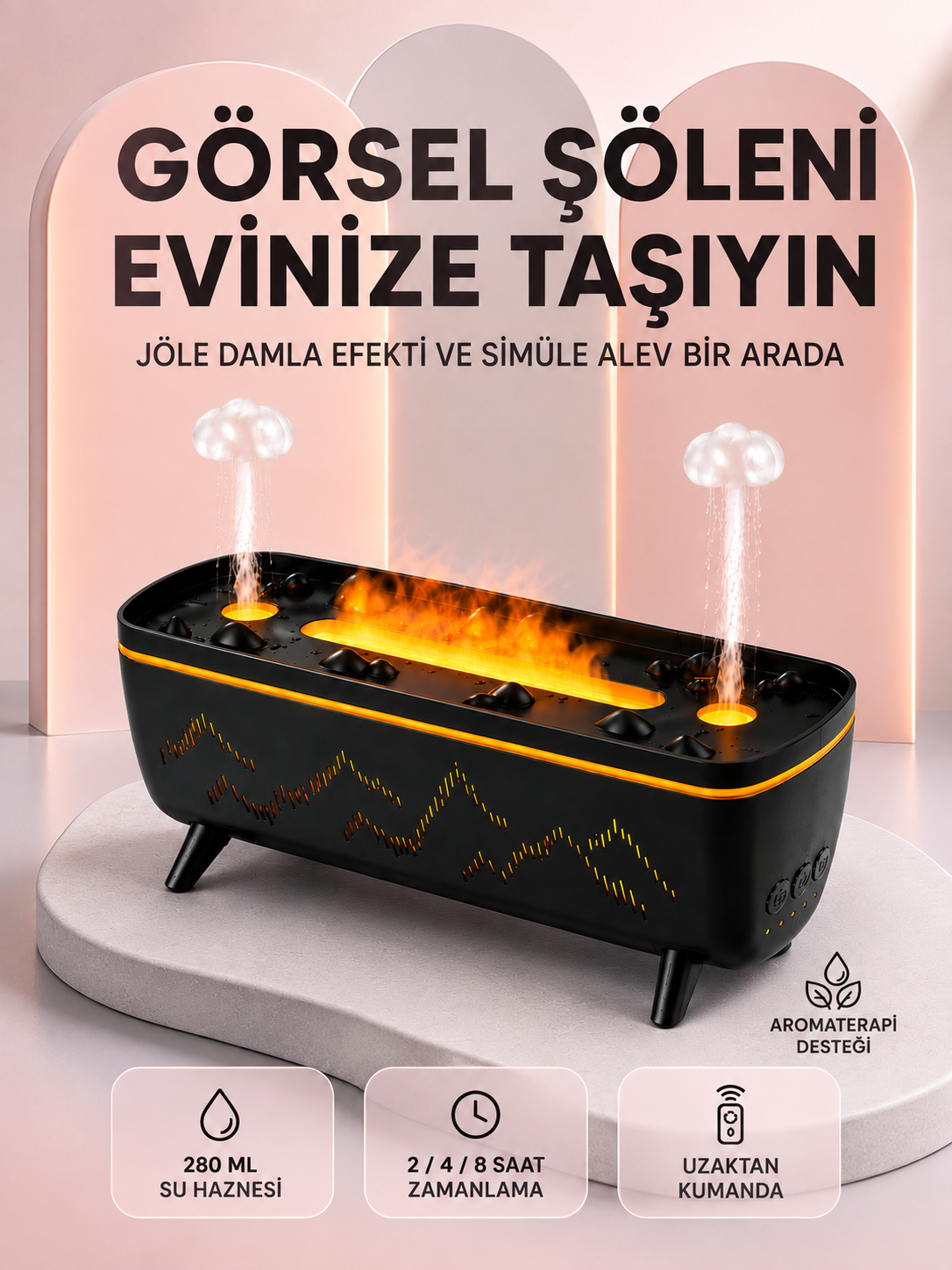 Dekoratif Siyah Hava Nemlendirici Jöle Damla ve Alev Efektli LED Işıklı Aroma Difüzörü - Lisinya Dekoratif Siyah Hava Nemlendirici Jöle Damla ve Alev Efektli LED Işıklı Aroma Difüzörü - Lisinya