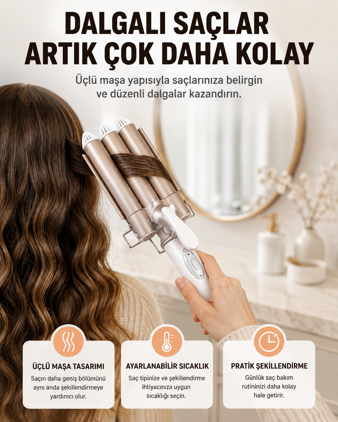 Bukle Saç Maşası – Kolay Kullanım, Sağlıklı Bukleler yüksek ısılı Yeni Nesil - Lisinya