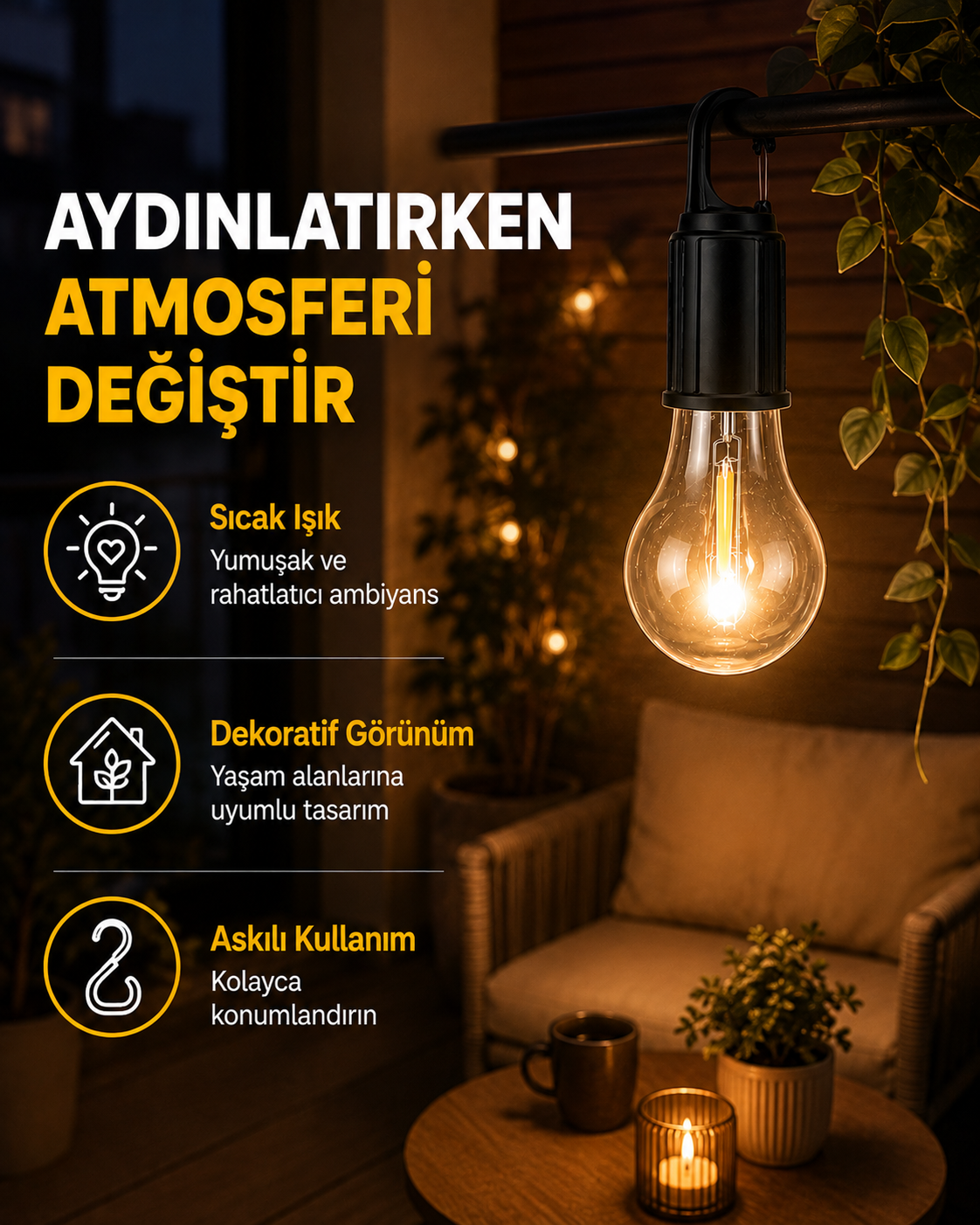 C Tipi Şarjlı Asılabilir Kamp Feneri - Lisinya C Tipi Şarjlı Asılabilir Kamp Feneri - Lisinya