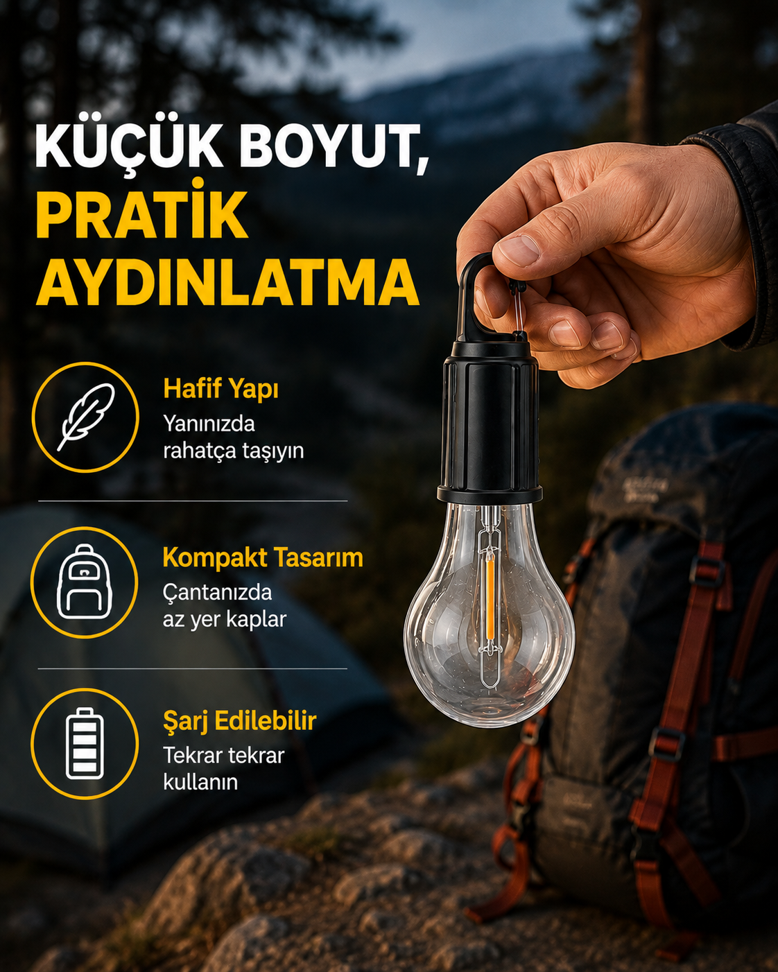Su Geçirmez Dış Mekan LED Çadır Işığı - Lisinya Su Geçirmez Dış Mekan LED Çadır Işığı - Lisinya