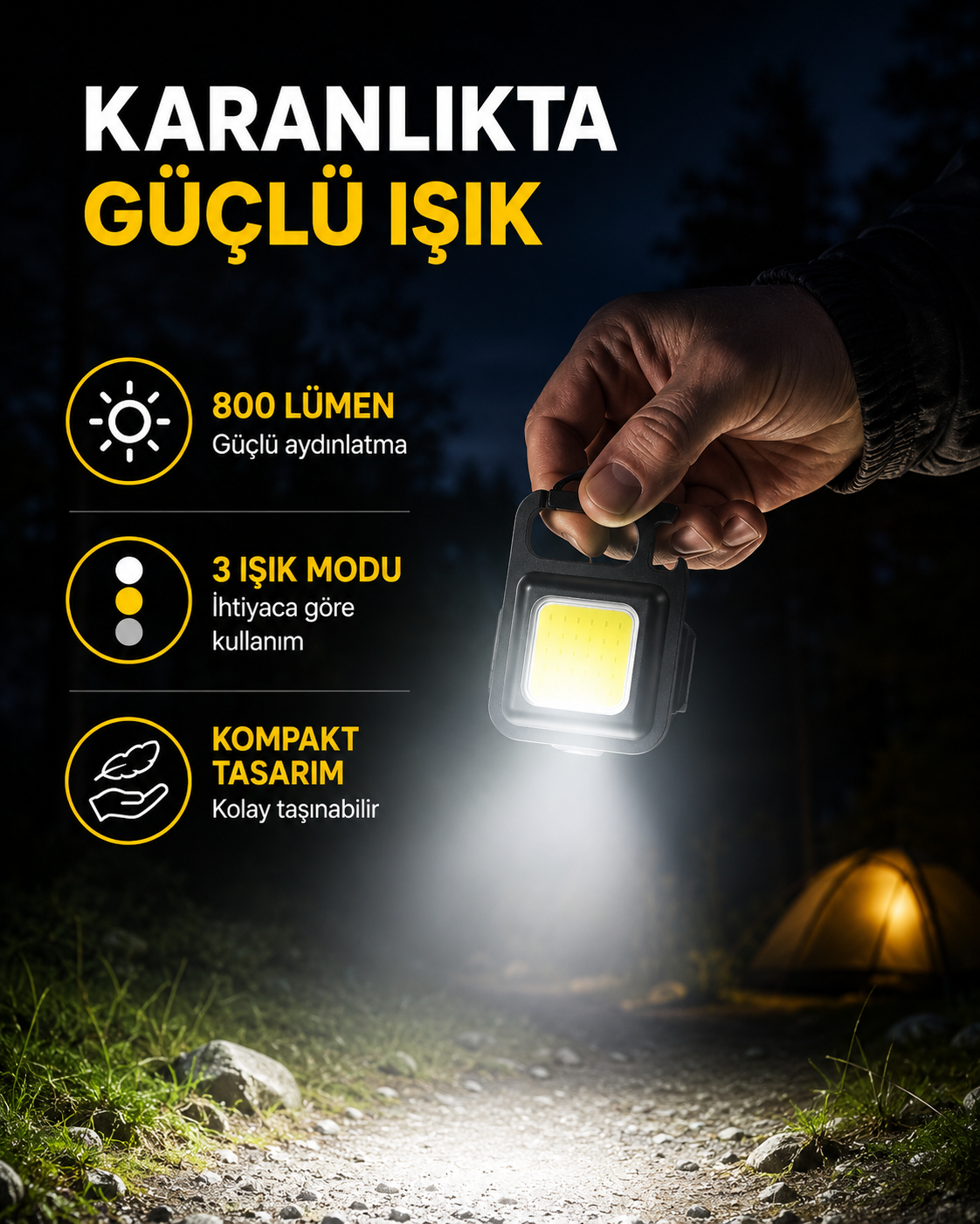 Şarjlı COB LED Anahtarlık Fener – 4 Modlu, Manyetik ve Katlanabilir Standlı Yeni Nesil - Lisinya Şarjlı COB LED Anahtarlık Fener – 4 Modlu, Manyetik ve Katlanabilir Standlı Yeni Nesil - Lisinya