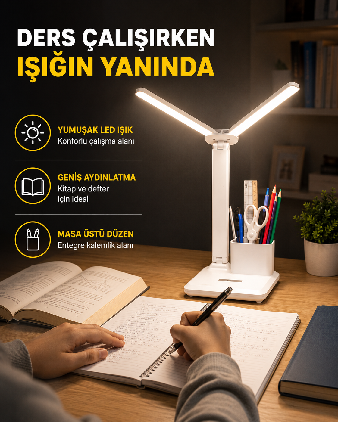 Kalemlik ve Telefon Standlı Masa Lambası – Kısılabilir LED Işık, Göz Dostu Tasarım Yeni Nesil - Lisinya Kalemlik ve Telefon Standlı Masa Lambası – Kısılabilir LED Işık, Göz Dostu Tasarım Yeni Nesil - Lisinya