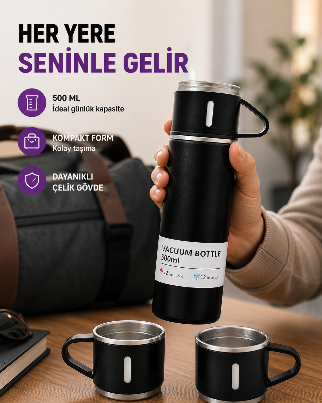 Çelik Termos Bardak Seti | 500 ml Kapasite, Kaymaz Taban, Hediye Kutulu - Lisinya Çelik Termos Bardak Seti | 500 ml Kapasite, Kaymaz Taban, Hediye Kutulu - Lisinya