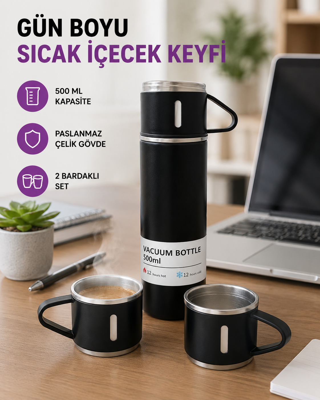 Paslanmaz Çelik 500 ml Termos Seti – 8 Saat Isı Koruma, Vakumlu, Sızdırmaz ve Taşınabilir - Lisinya Paslanmaz Çelik 500 ml Termos Seti – 8 Saat Isı Koruma, Vakumlu, Sızdırmaz ve Taşınabilir - Lisinya