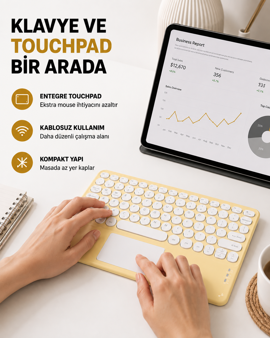 Bluetooth Klavye – Kablosuz, Sessiz Tuşlu, Android iOS Windows Uyumlu, Kompakt Taşınabilir Tasarım - Lisinya Bluetooth Klavye – Kablosuz, Sessiz Tuşlu, Android iOS Windows Uyumlu, Kompakt Taşınabilir Tasarım - Lisinya