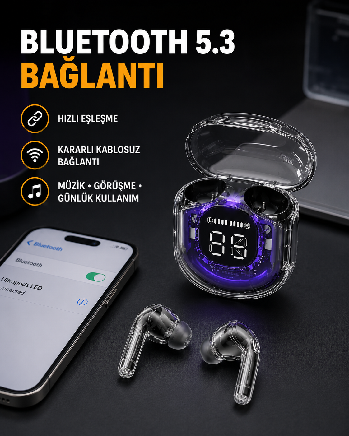 Kablosuz Şarj Destekli Hafif ve Güçlü Kulaklık - Lisinya Kablosuz Şarj Destekli Hafif ve Güçlü Kulaklık - Lisinya