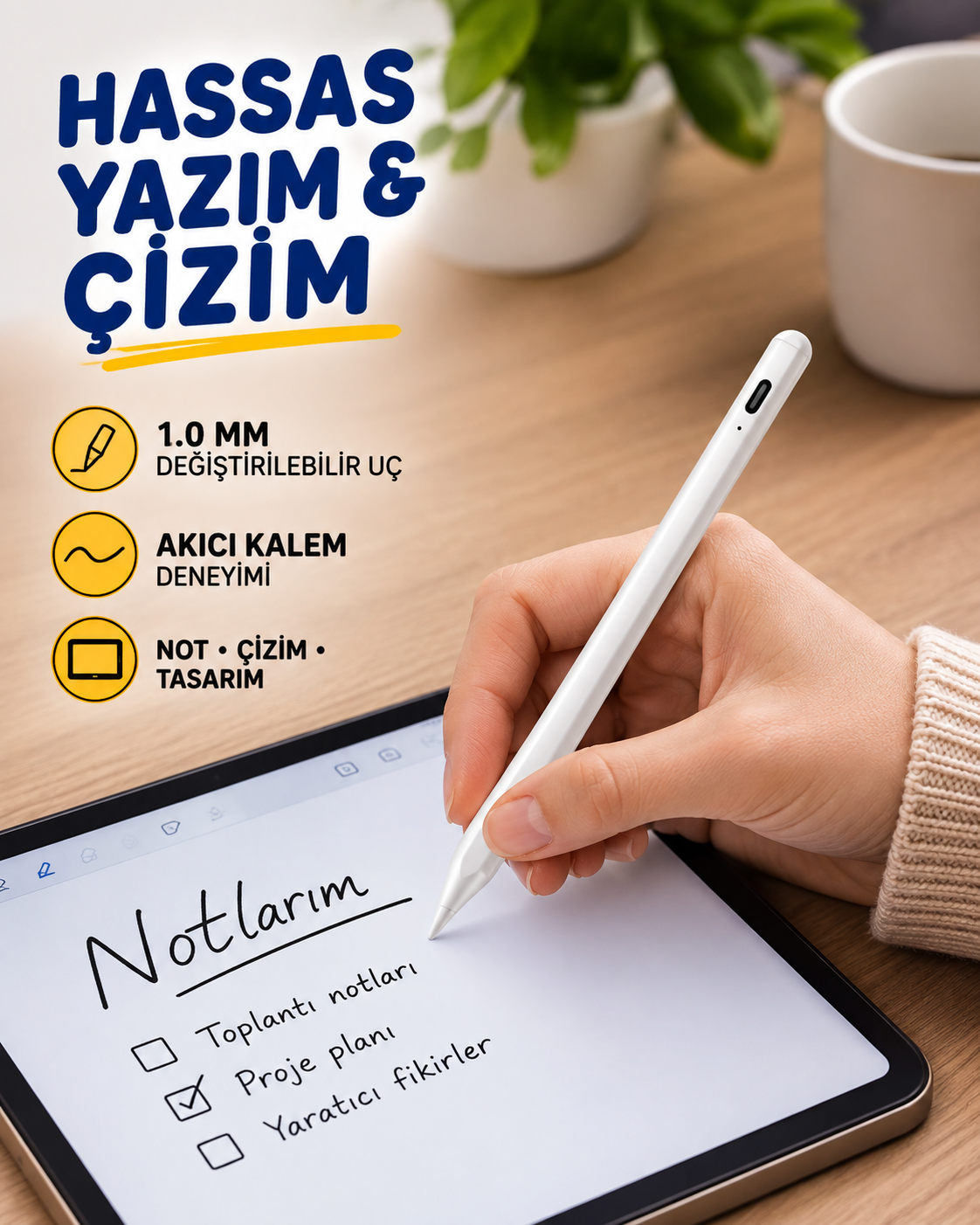Eğim Sensörlü Dijital Kalem – Yüksek Hassasiyetli 1,0 mm Uç, Uzun Pil Ömrü Yeni Nesil - Lisinya