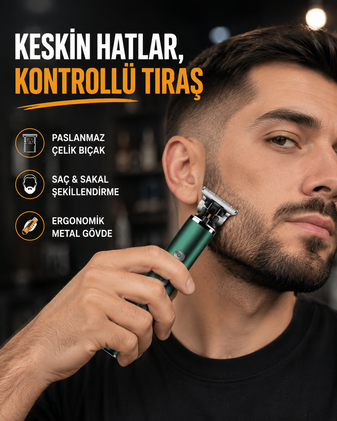 Şarjlı Erkek Tıraş Makinesi – 180 Dakika Pil Ömrü, 2.5 Saat Hızlı Şarj, USB ve Powerbank Uyumlu - Lisinya