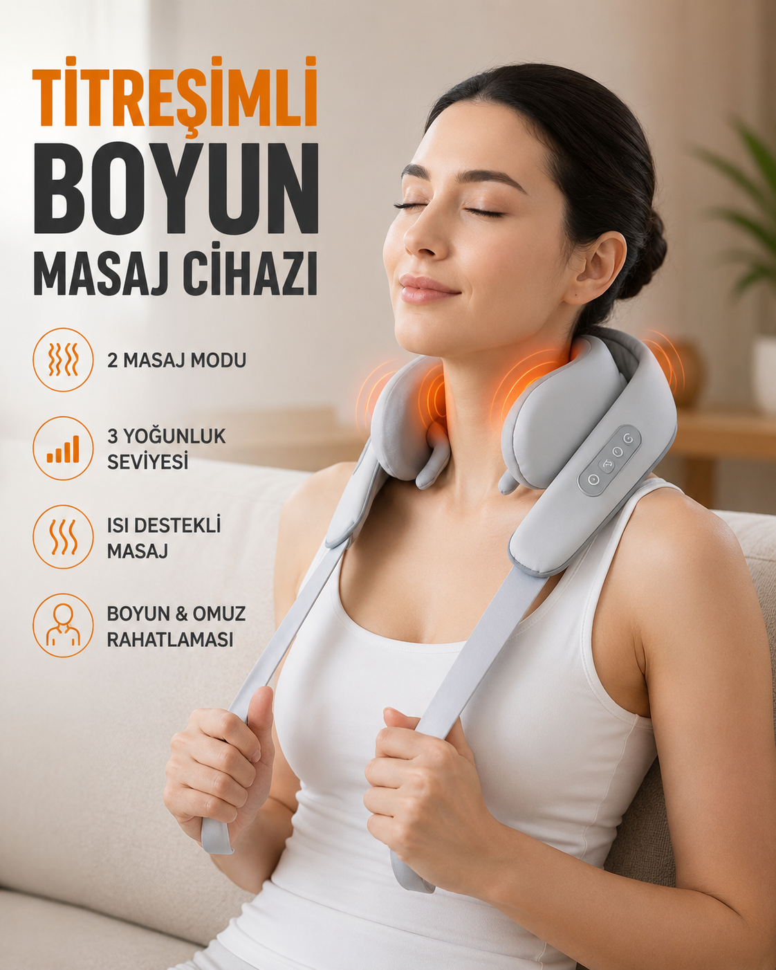 Boyun Masaj Aleti Biyonik Yoğurma Teknolojili 1800mAh Şarjlı - Lisinya