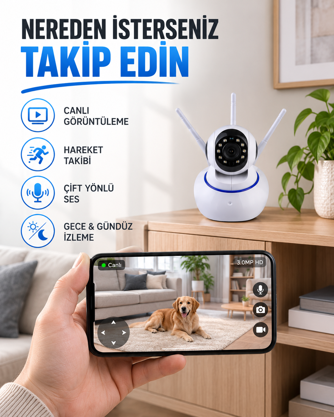 Akıllı IP Güvenlik Kamerası – 1080P HD, Gece Görüşlü, Hareket Algılamalı Yeni Nesil - Lisinya Akıllı IP Güvenlik Kamerası – 1080P HD, Gece Görüşlü, Hareket Algılamalı Yeni Nesil - Lisinya