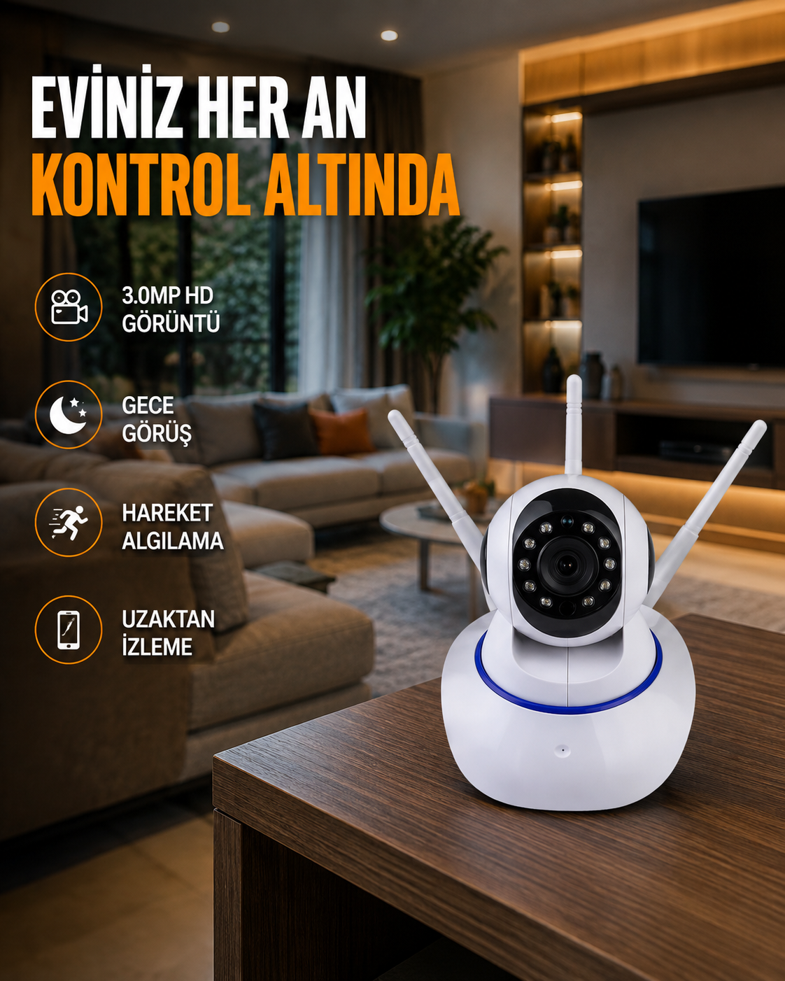 Full HD Akıllı IP Kamera – Gece Görüşlü, Hareket Sensörlü, Çift Yönlü Ses ve Online Kayıt Özellikli Yeni Nesil - Lisinya Full HD Akıllı IP Kamera – Gece Görüşlü, Hareket Sensörlü, Çift Yönlü Ses ve Online Kayıt Özellikli Yeni Nesil - Lisinya