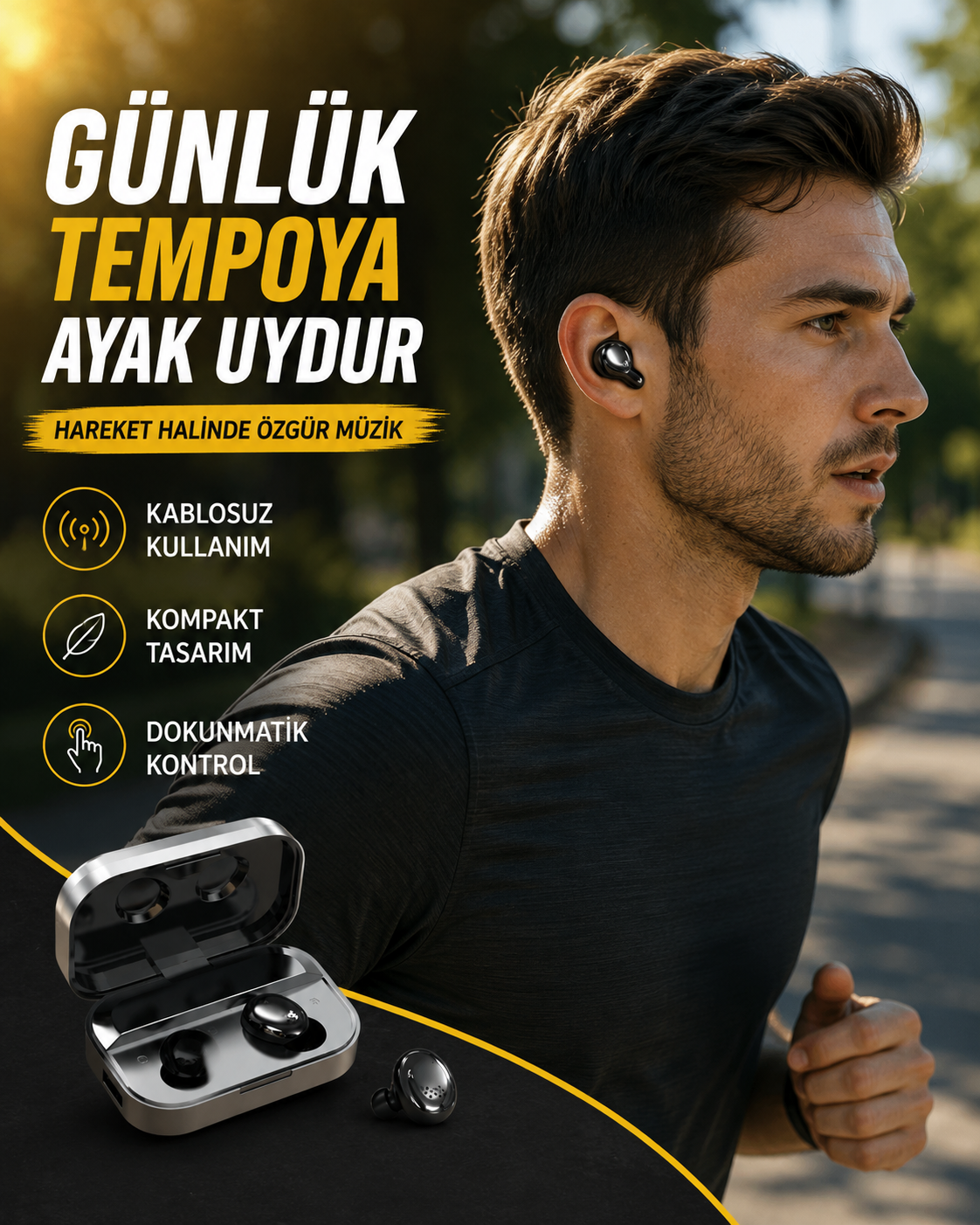 LED Ekranlı Kablosuz Kulaklık – Gürültü Önleyici Mikrofon ve Dokunmatik Özellikli - Lisinya