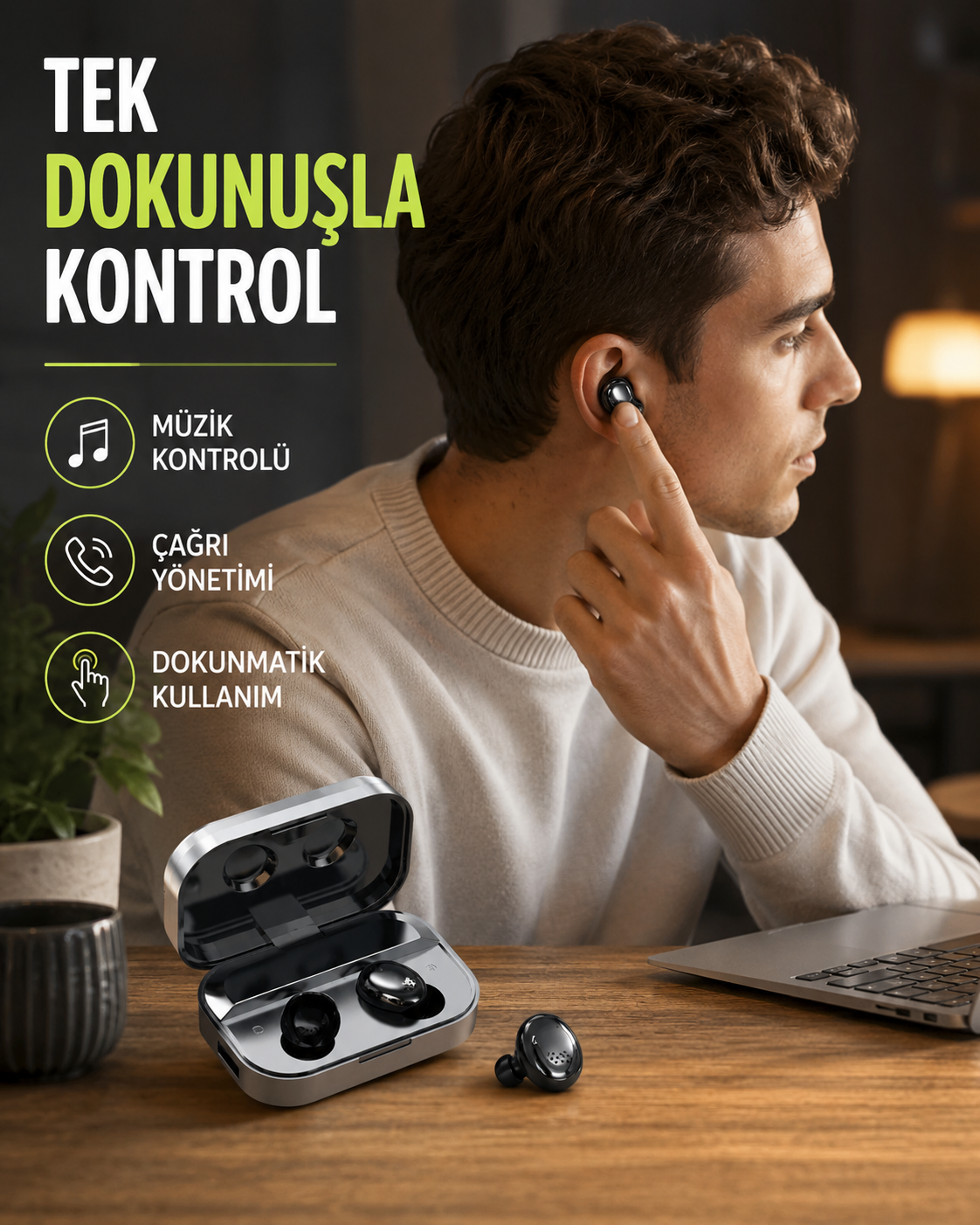Kablosuz Kulak İçi Bluetooth Kulaklık – Dokunmatik Kontrol ve LED Şarj Ekranı - Lisinya Kablosuz Kulak İçi Bluetooth Kulaklık – Dokunmatik Kontrol ve LED Şarj Ekranı - Lisinya