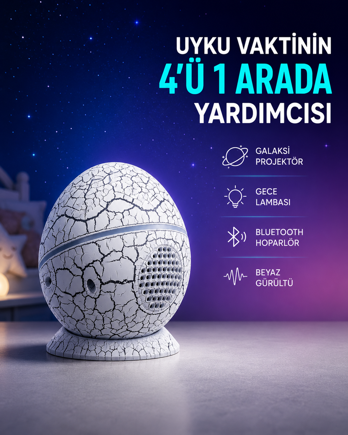Dinozor Yumurtası Tasarımlı Gece Lambası – Müzik ve Işık Senkronizasyonlu - Lisinya Dinozor Yumurtası Tasarımlı Gece Lambası – Müzik ve Işık Senkronizasyonlu - Lisinya