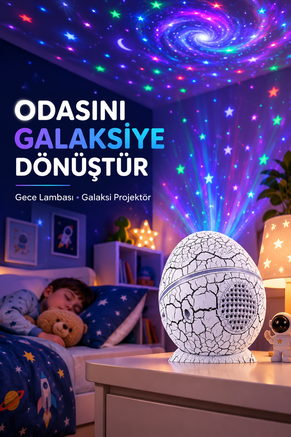 Dinozor Yumurtası Galaksi Projektör Gece Lambası 4'ü 1 Arada – Bluetooth Hoparlörlü - Lisinya Dinozor Yumurtası Galaksi Projektör Gece Lambası 4'ü 1 Arada – Bluetooth Hoparlörlü - Lisinya