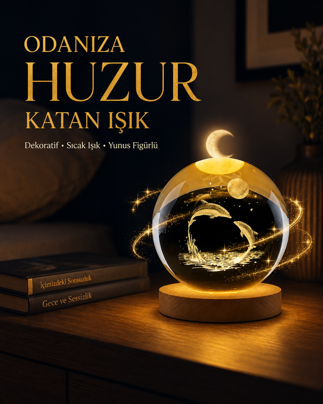 Yunus Temalı Kristal Küre USB Işıklı Ahşap Altlıklı Gece Lambası - Lisinya Yunus Temalı Kristal Küre USB Işıklı Ahşap Altlıklı Gece Lambası - Lisinya