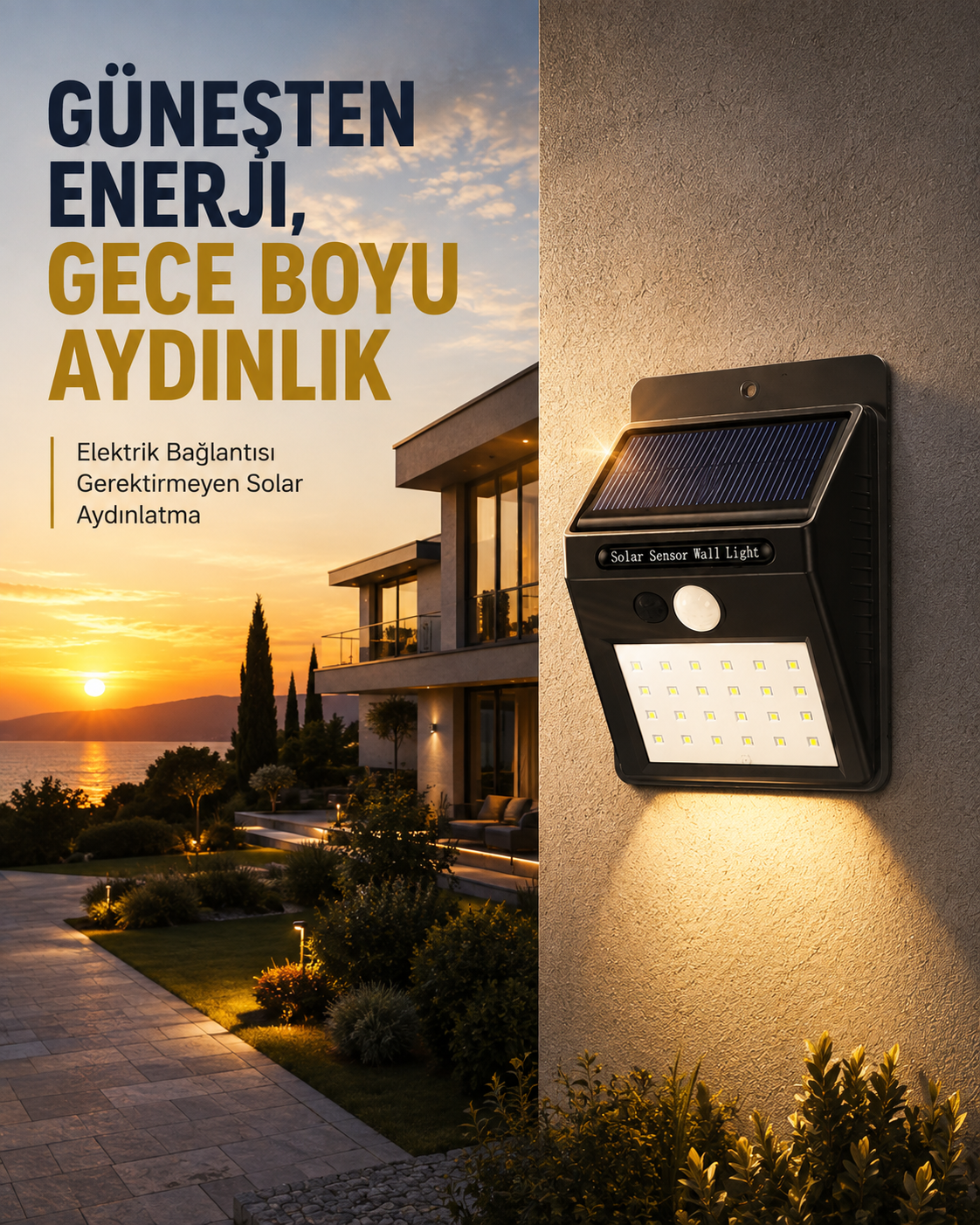 144 LED'li Geniş Aydınlatma Alanına Sahip Güneş Enerjili Güvenlik Lambası - Lisinya