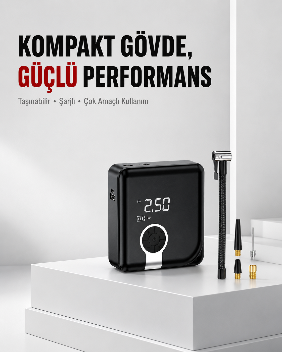 6000mAh Bataryalı Type-C Şarjlı Diyafram Tip Kompresör LED Işıklı - Lisinya