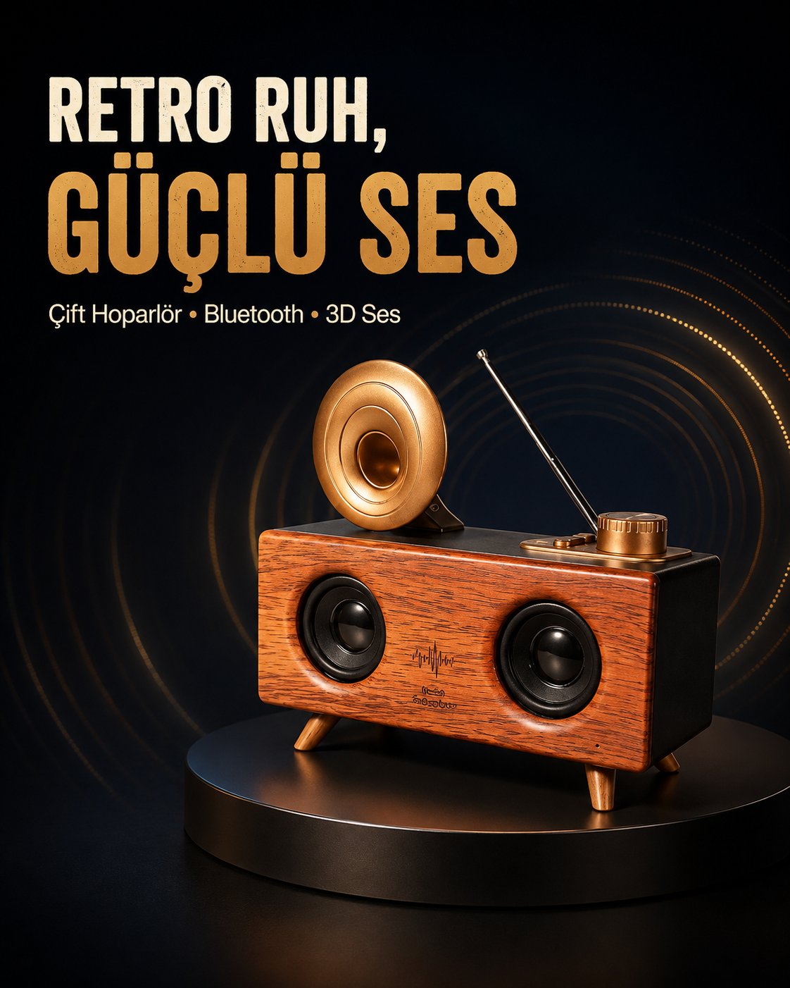Gramafon Tasarımlı Bluetooth Hoparlör 3D Ses Teknolojili Çok Fonksiyonlu - Lisinya