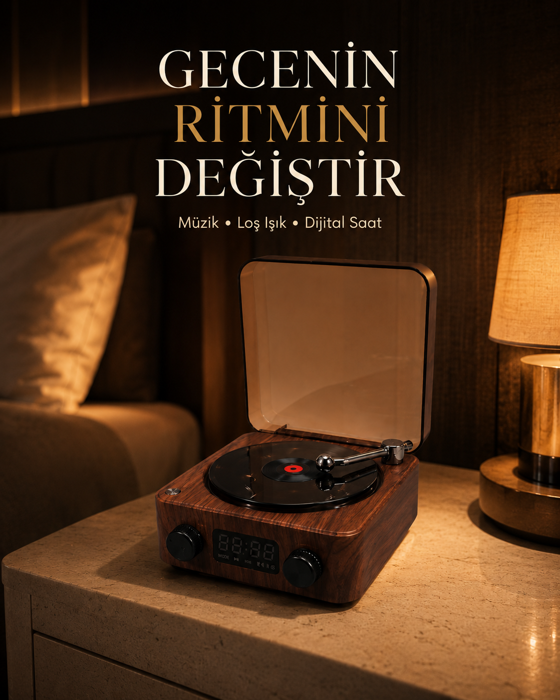 Gece Lambası Bluetooth Hoparlör Dijital Saat Çok Fonksiyonlu Su Dalgası Işıklı - Lisinya