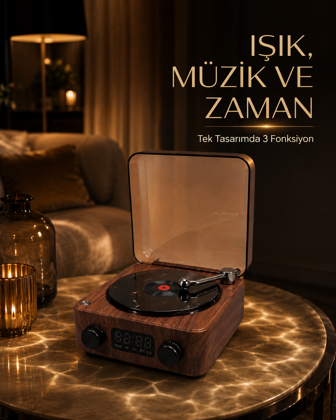 Bluetooth Hoparlörlü Gece Lambası Dijital Saat ve Ambiyans Işığı Çok Amaçlı - Lisinya