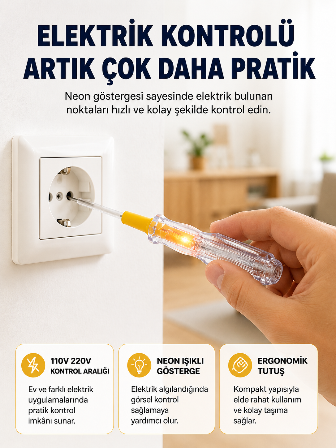 110-220V Elektrik Test Kalemi Korozyona Dayanıklı Nikel Kaplamalı - Lisinya 110-220V Elektrik Test Kalemi Korozyona Dayanıklı Nikel Kaplamalı - Lisinya