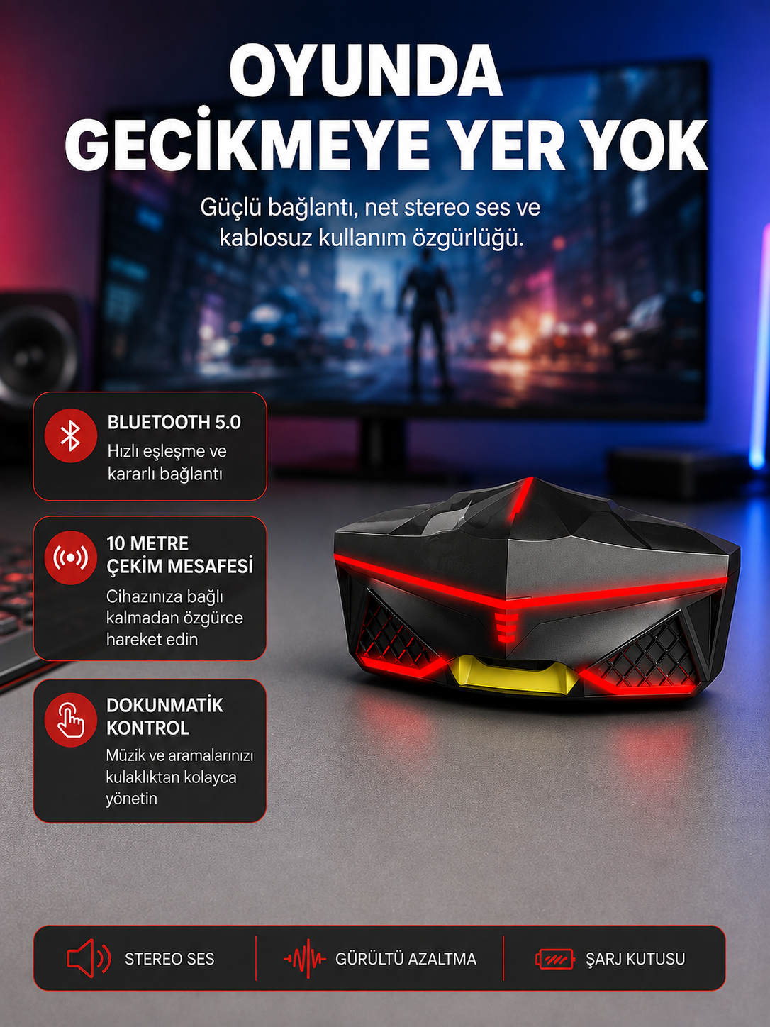 Kablosuz Bluetooth Kulaklık 5.0 Dokunmatik Kontrol Gürültü Engelleme - Lisinya