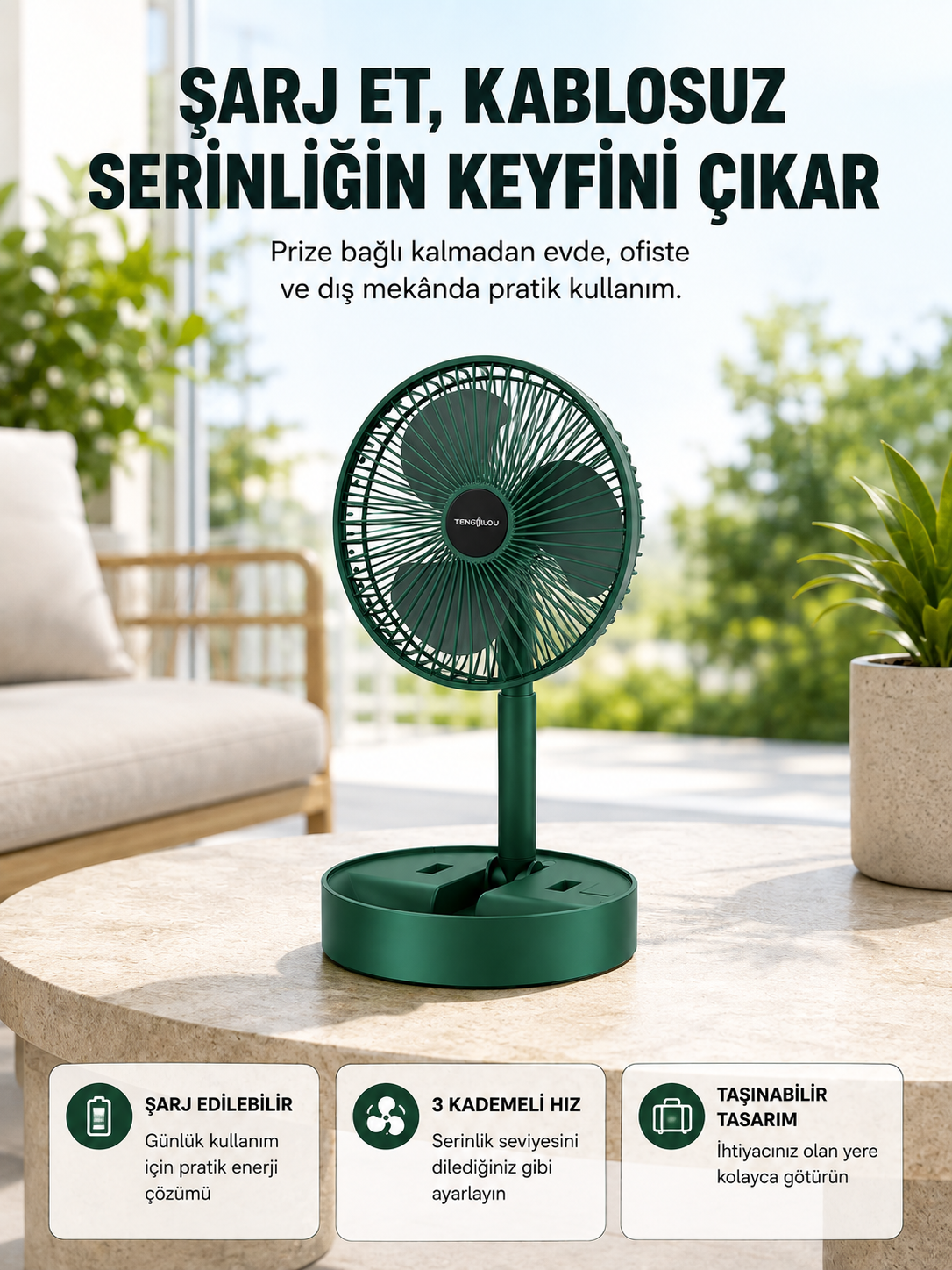 Katlanabilir Şarjlı Mini Fan 3 Kademeli Hız Ayarlı Taşınabilir - Lisinya Katlanabilir Şarjlı Mini Fan 3 Kademeli Hız Ayarlı Taşınabilir - Lisinya