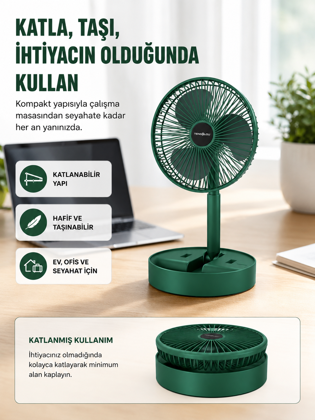Şarjlı Mini Fan Katlanabilir 3 Hız Ayarlı Taşınabilir Tasarımlı - Lisinya Şarjlı Mini Fan Katlanabilir 3 Hız Ayarlı Taşınabilir Tasarımlı - Lisinya