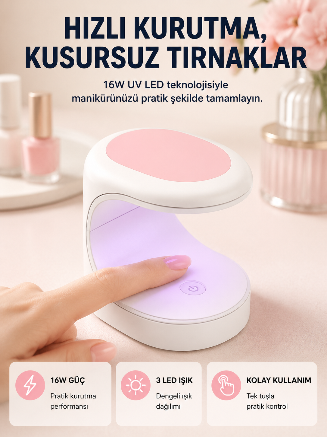 LED Mini Oje Kurutucu Taşınabilir Hızlı Kuruma Cihazı 3 LED Işıklı Yeni Nesil - Lisinya LED Mini Oje Kurutucu Taşınabilir Hızlı Kuruma Cihazı 3 LED Işıklı Yeni Nesil - Lisinya