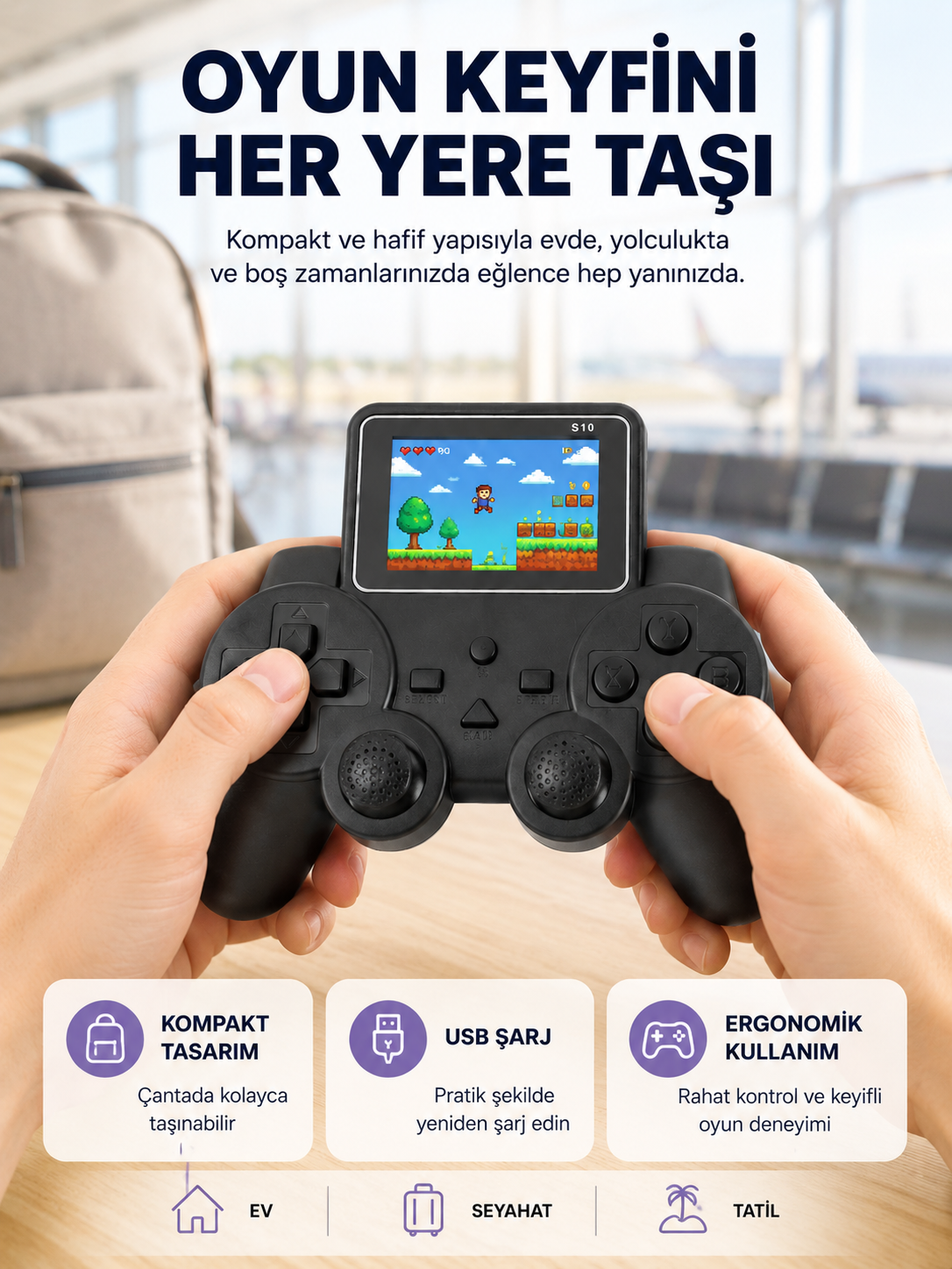 Mini Retro Oyun Konsolu S10 2.8 İnç Ekran Taşınabilir Klasik Atari Yeni Nesil - Lisinya