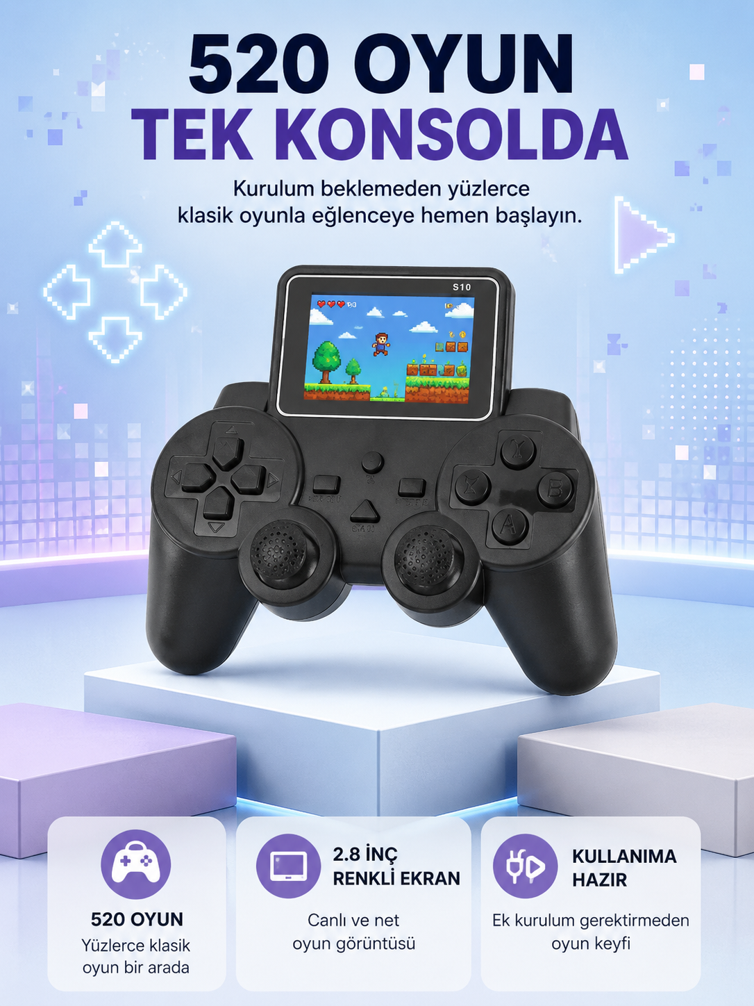 S10 Retro Oyun Konsolu Taşınabilir 2.8 İnç Ekran Ergonomik Nostalji Yeni Nesil - Lisinya