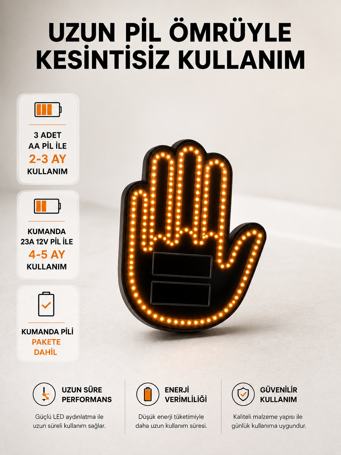 Pilli Led Işık Araç Camı İçin Uzaktan Kumandalı El Simgesi - Lisinya