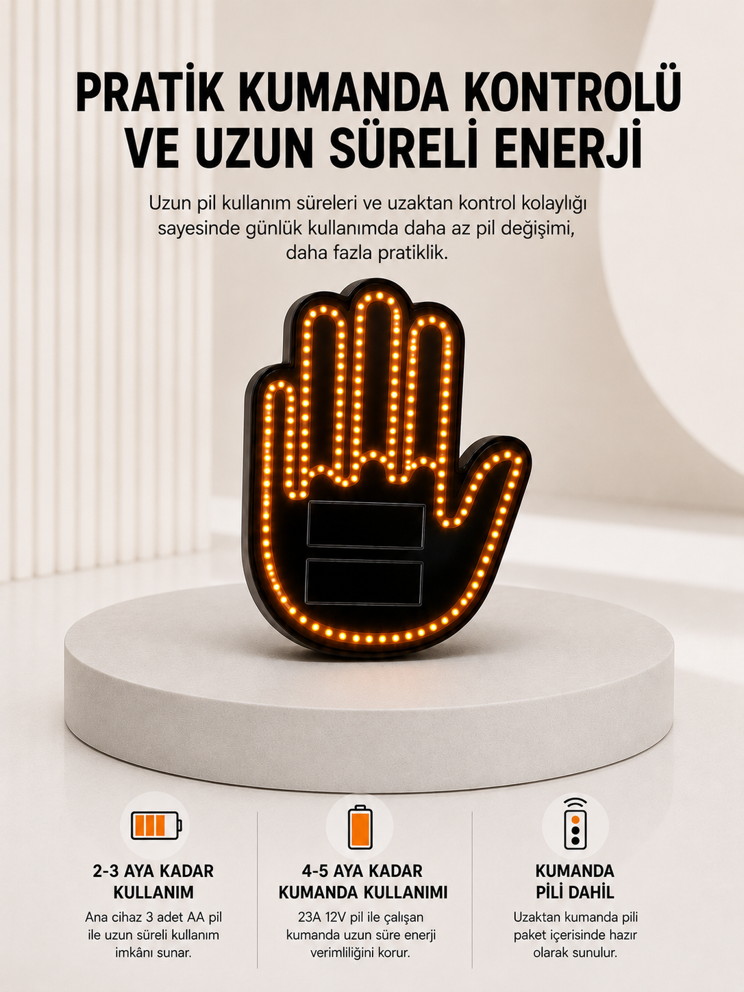 Pilli Led Işık Araç Camı İçin Uzaktan Kumandalı El Simgesi - Lisinya