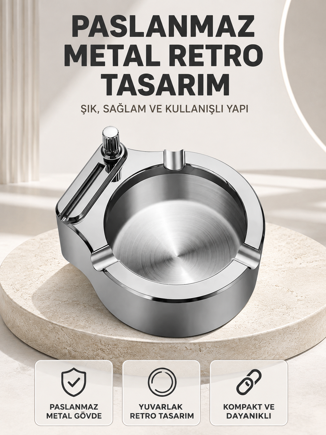 Çakmaklı Küllük Paslanmaz Metal Yuvarlak Tasarım - Lisinya Çakmaklı Küllük Paslanmaz Metal Yuvarlak Tasarım - Lisinya