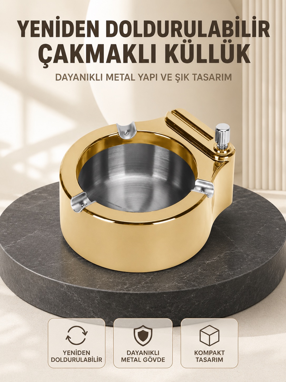 Yeniden Doldurulabilir Çakmaklı Küllük Dayanıklı Yapı - Lisinya