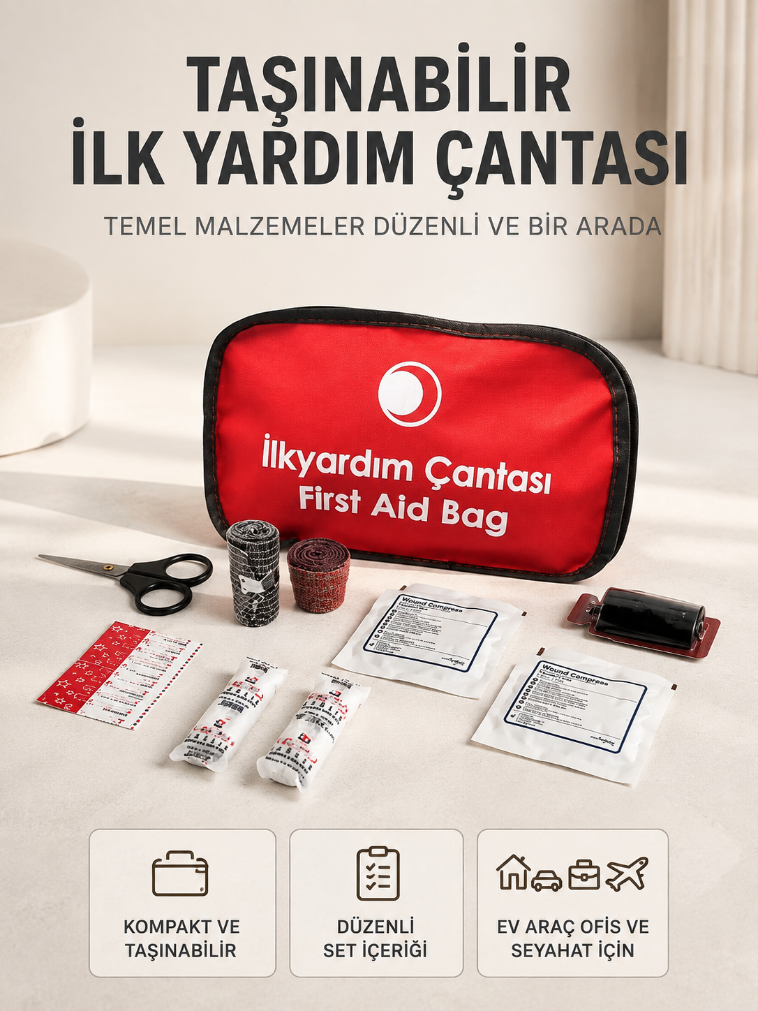 Taşınabilir İlk Yardım Seti Araç Ev Ofis İçin Pratik Çözüm - Lisinya