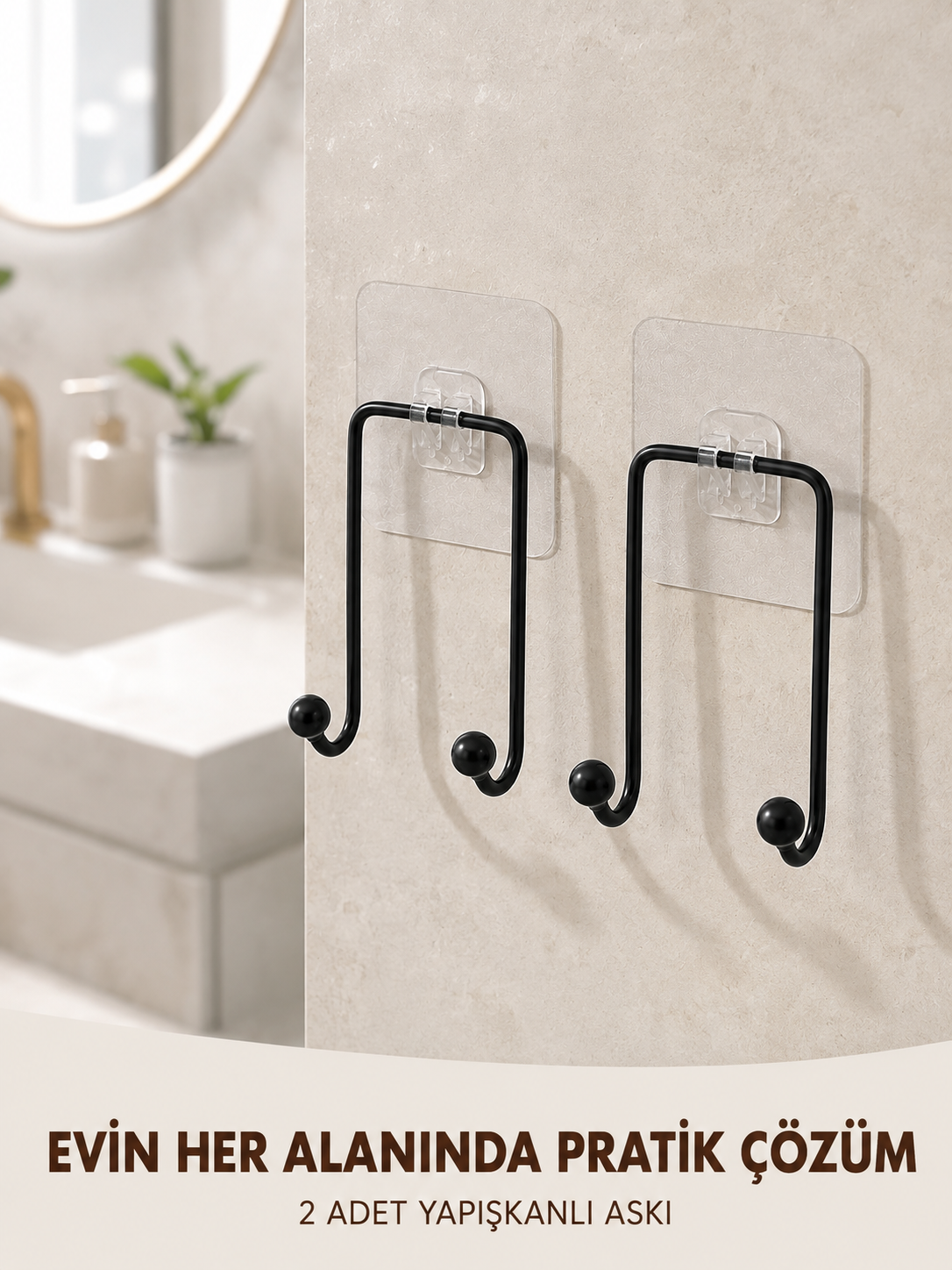 2'li Yapışkanlı Duvar Askısı Mutfak Banyo ve Ev İçin Askılık - Lisinya