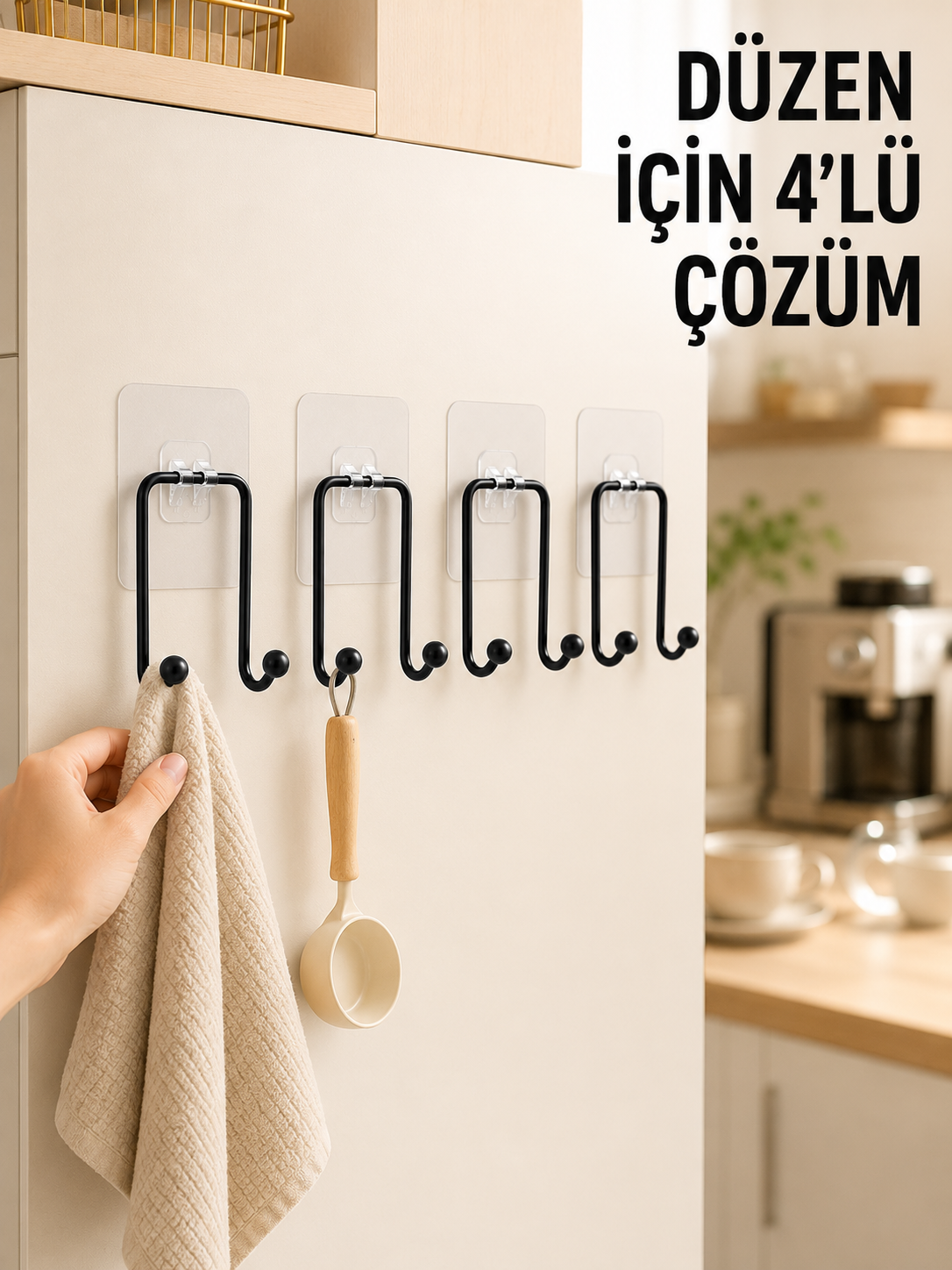 4 Adet Yapışkanlı Askı Çok Amaçlı Mutfak Banyo Düzenleyici Askılık - Lisinya