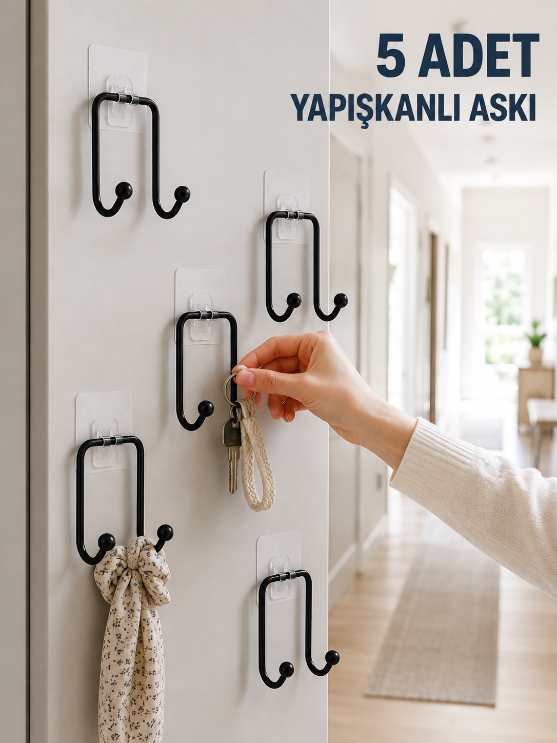 5 Adet Yapışkanlı Duvar Askısı Çok Amaçlı Pratik Askılık Seti - Lisinya 5 Adet Yapışkanlı Duvar Askısı Çok Amaçlı Pratik Askılık Seti - Lisinya