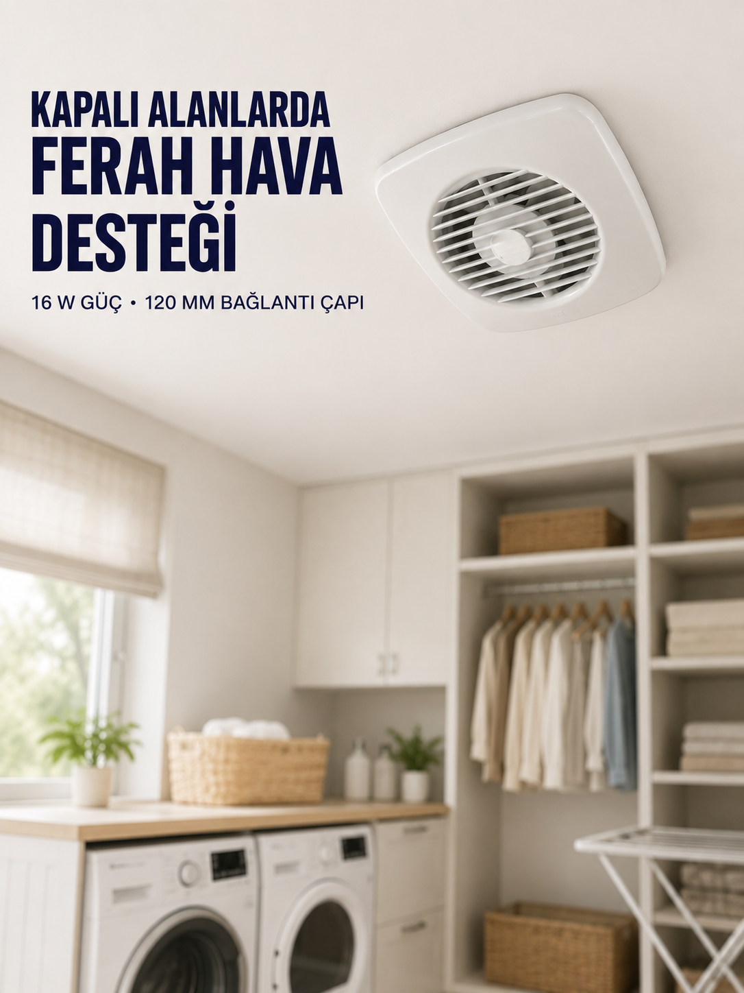 120 mm Dekoratif Aspiratör 16 W 180 m³/h Banyo Mutfak ve WC Havalandırma Fanı - Lisinya