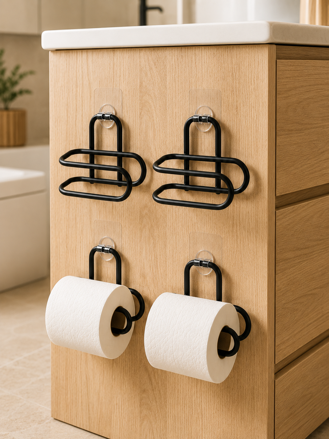 Delmeden Monte Tuvalet Kağıdı Askısı Siyah Metal Yapışkanlı Banyo Kağıtlığı 4’lü Set - Lisinya