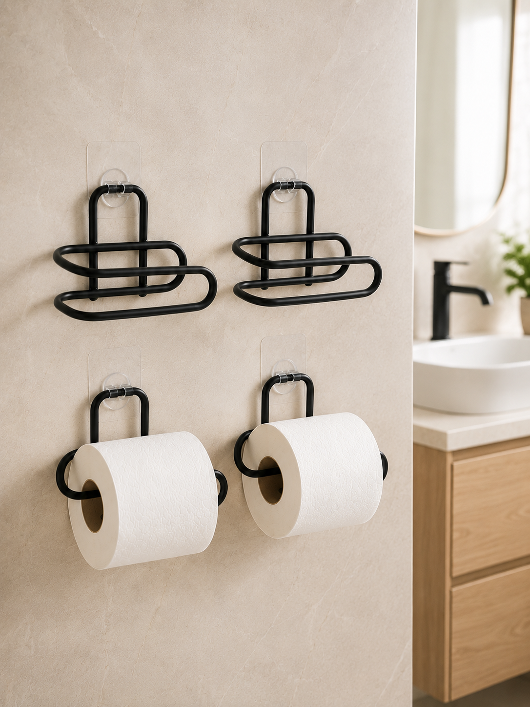 Delmeden Monte Tuvalet Kağıdı Askısı Siyah Metal Yapışkanlı Banyo Kağıtlığı 4’lü Set - Lisinya