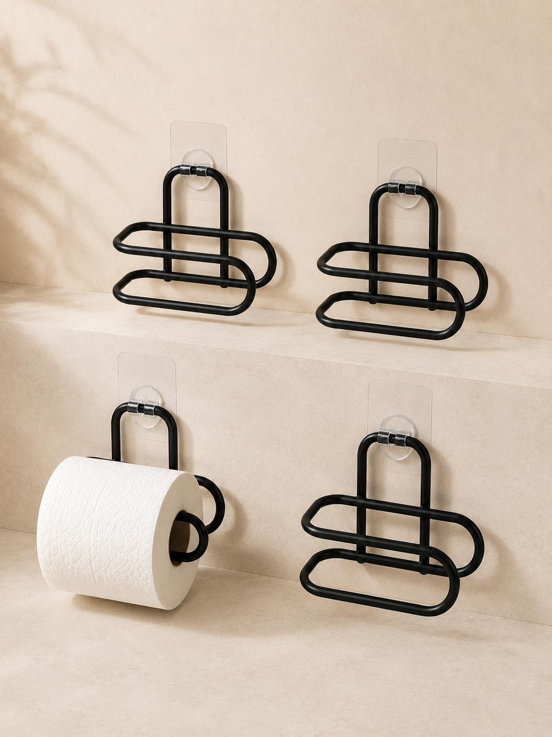 Delmeden Monte Tuvalet Kağıdı Askısı Siyah Metal Yapışkanlı Banyo Kağıtlığı 4’lü Set - Lisinya