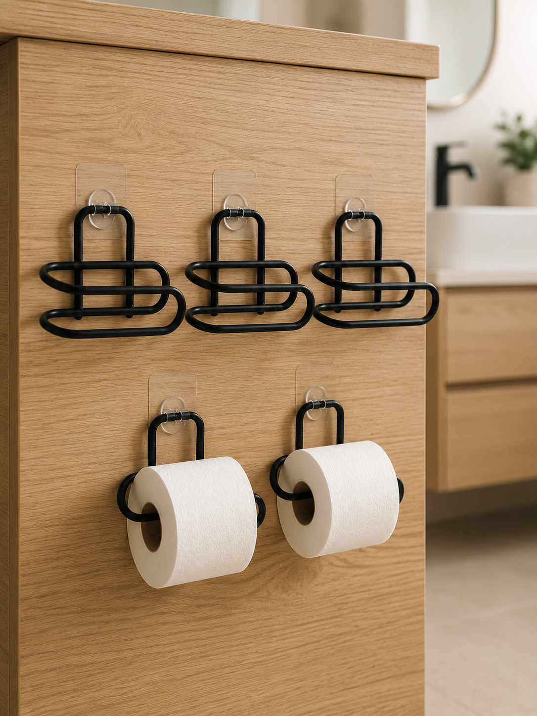 Delmeden Monte Tuvalet Kağıdı Askısı Siyah Metal Yapışkanlı Banyo Kağıtlığı 5’li Set - Lisinya