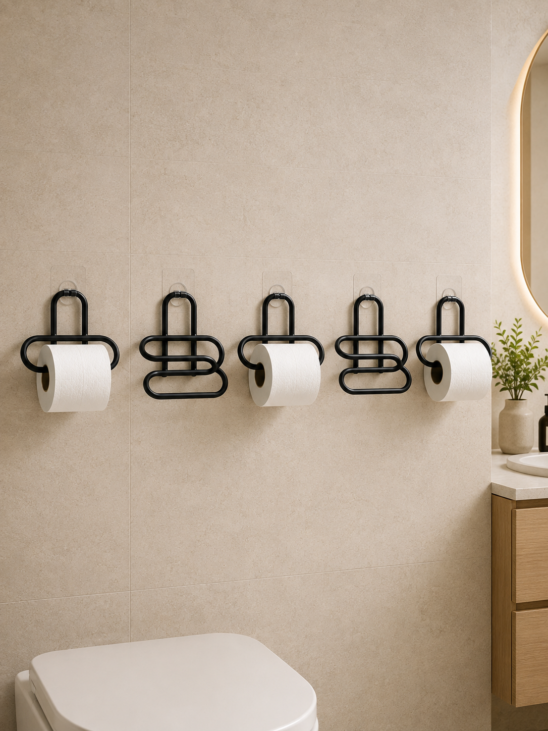 Delmeden Monte Tuvalet Kağıdı Askısı Siyah Metal Yapışkanlı Banyo Kağıtlığı 5’li Set - Lisinya