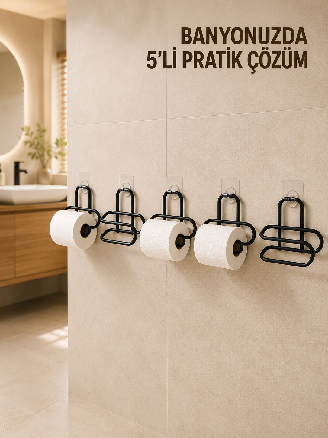 5 Adet Duvara Yapışkanlı WC Kağıtlık Delmeden Montaj Siyah Metal Tuvalet Kağıdı Askısı - Lisinya 5 Adet Duvara Yapışkanlı WC Kağıtlık Delmeden Montaj Siyah Metal Tuvalet Kağıdı Askısı - Lisinya