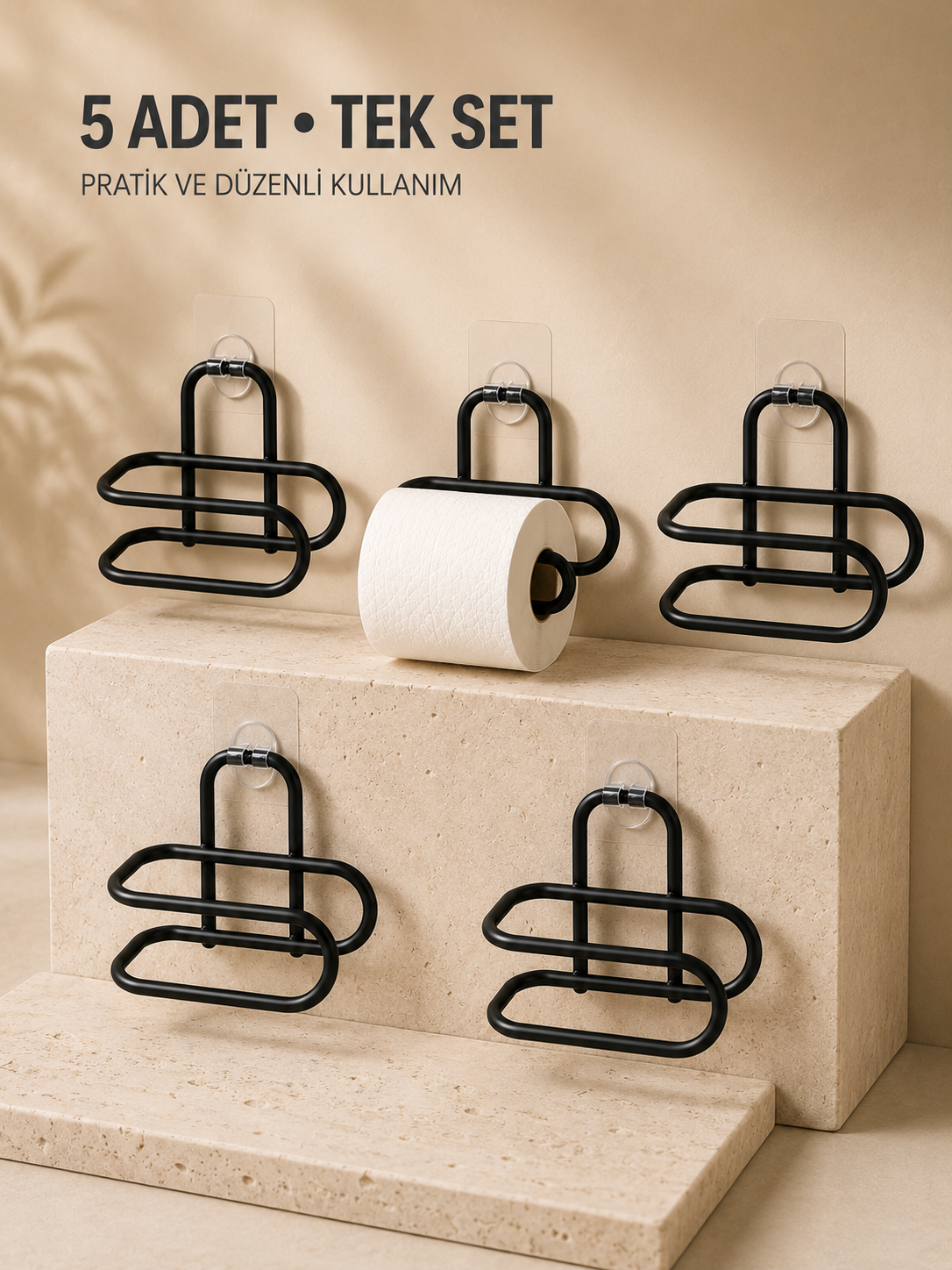 Delmeden Monte Tuvalet Kağıdı Askısı Siyah Metal Yapışkanlı Banyo Kağıtlığı 5’li Set - Lisinya Delmeden Monte Tuvalet Kağıdı Askısı Siyah Metal Yapışkanlı Banyo Kağıtlığı 5’li Set - Lisinya